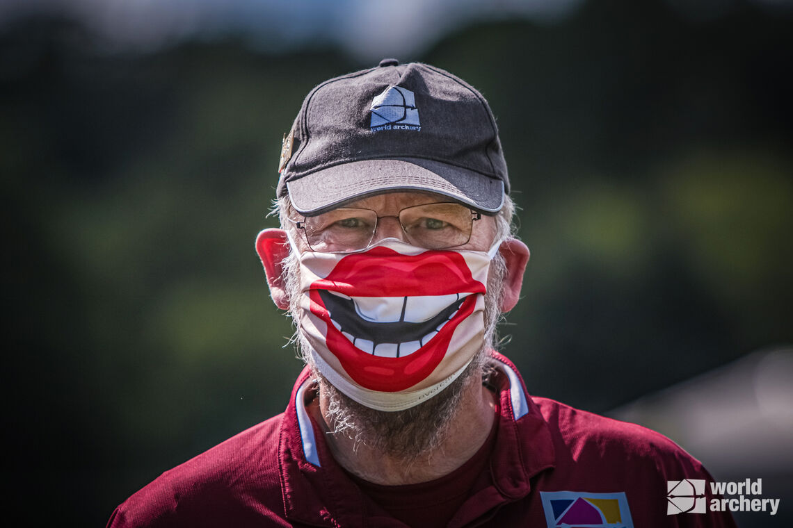 Funny mask at the 2021 World Archery Youth Championships in Wroclaw.