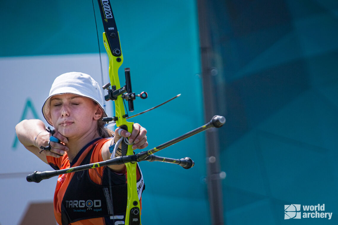 Archer shooting at the 2021 World Archery Youth Championships in Wroclaw.