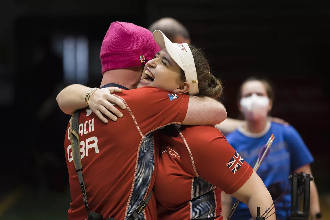Britain's Ella Gibson celebrates her 2022 continental title