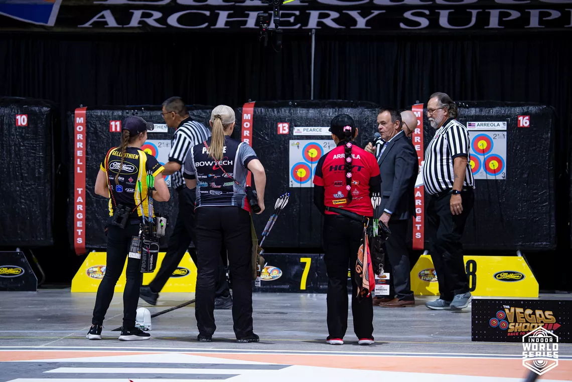 The compound women’s scores are checked during the Vegas Shootdown in 2022.