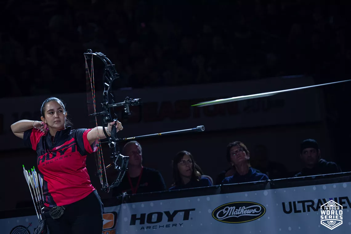 Sara Lopez shoots during the Legends Match at the Vegas Shoot in 2022.