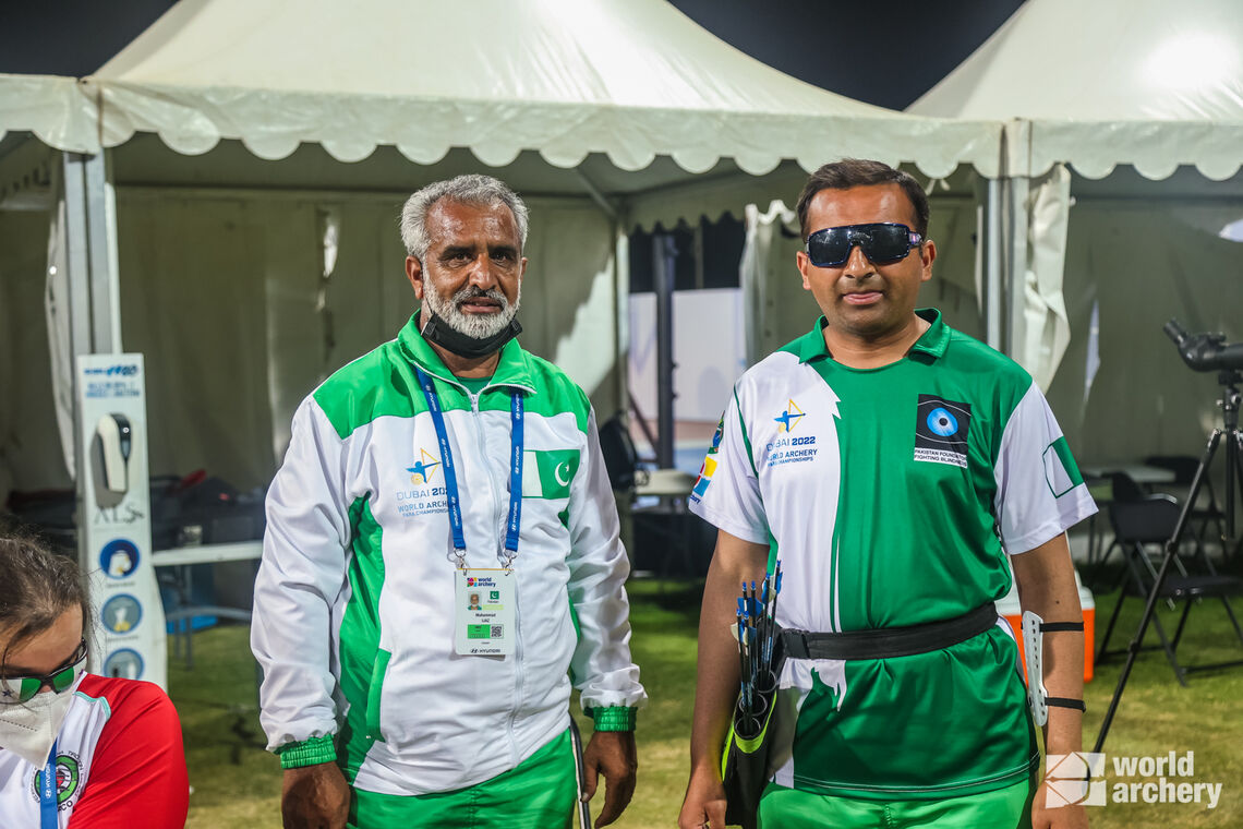 Pakistan's visually impaired archers and coach at their first World Archery Para Championships - Dubai 2022