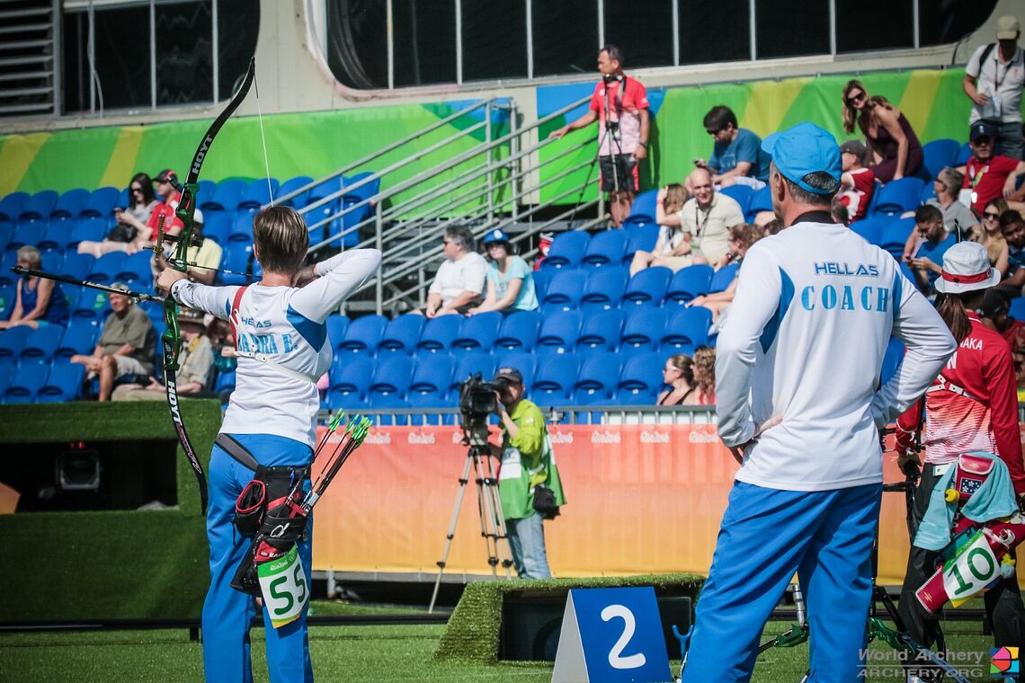 Evangelia Psarra and her coach and husband in action at Rio 2016
