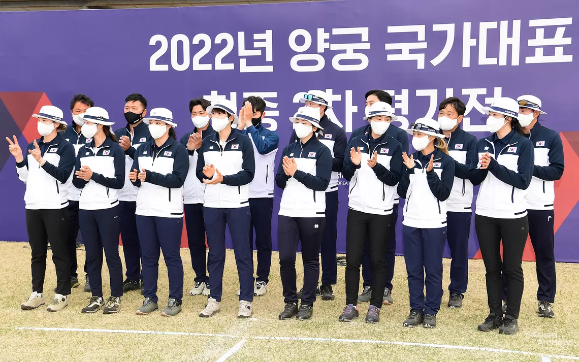 The Korean team for this season ahead of a press conference.