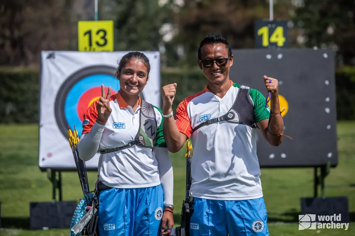 The four finalists in the compound and recurve mixed teams at Antalya 2022