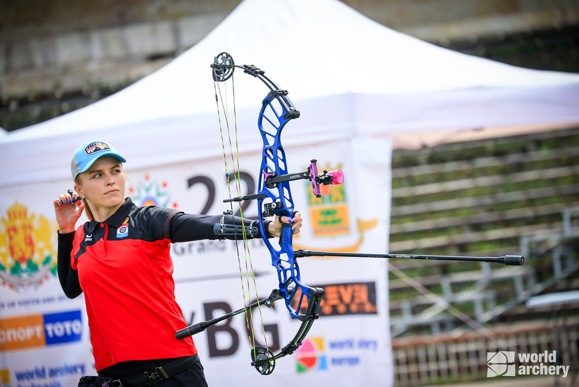 Mariya Shkolna shoots during finals at the Grand Prix in Plovdiv.