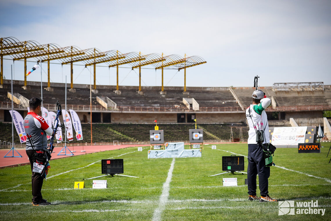 Emircan Haney and Leonardo Costantinto in the compound men’s final.