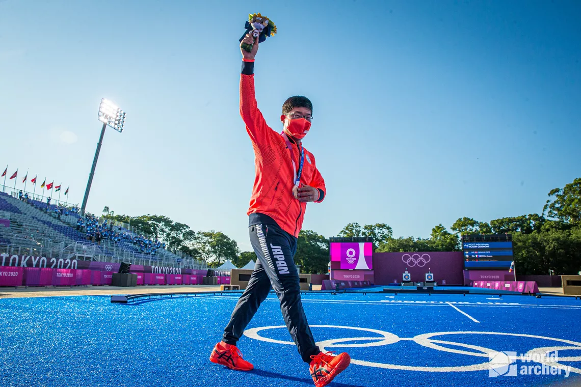 Takaharu Furukawa with his gold medal at Tokyo 2020