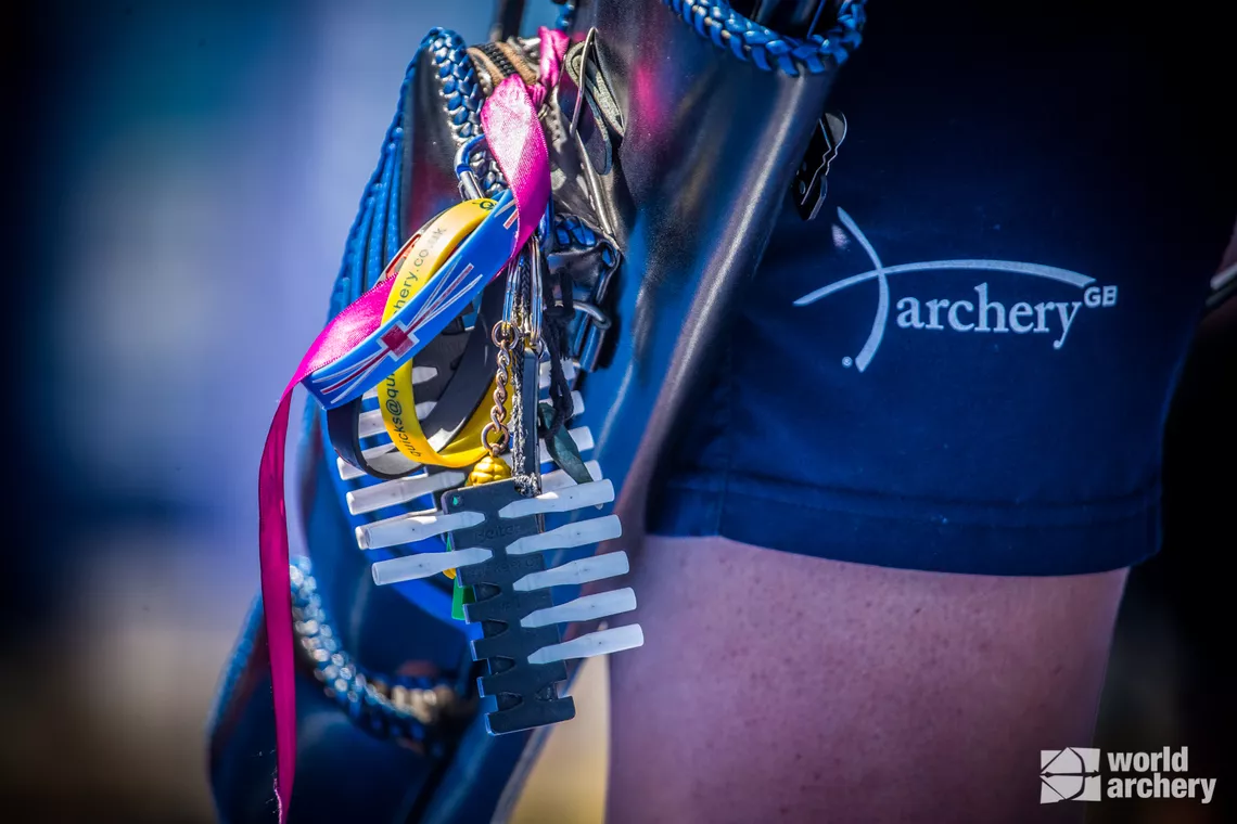 Archery GB logo on a quiver at Antalya 2022