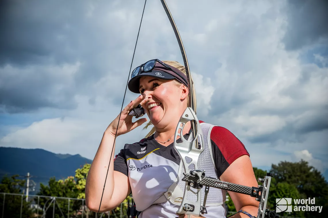Germany's Katharina Bauer realises she has qualified for the final fours in Medellin and World Cup Final in Mexico