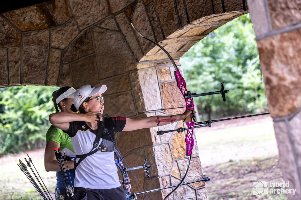 Germany's Elisa Tartler on the recurve field course at The World Games 2022