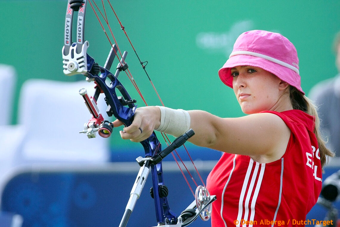 Danielle Brown competes at the Delhi 2010 Commonwealth Games.