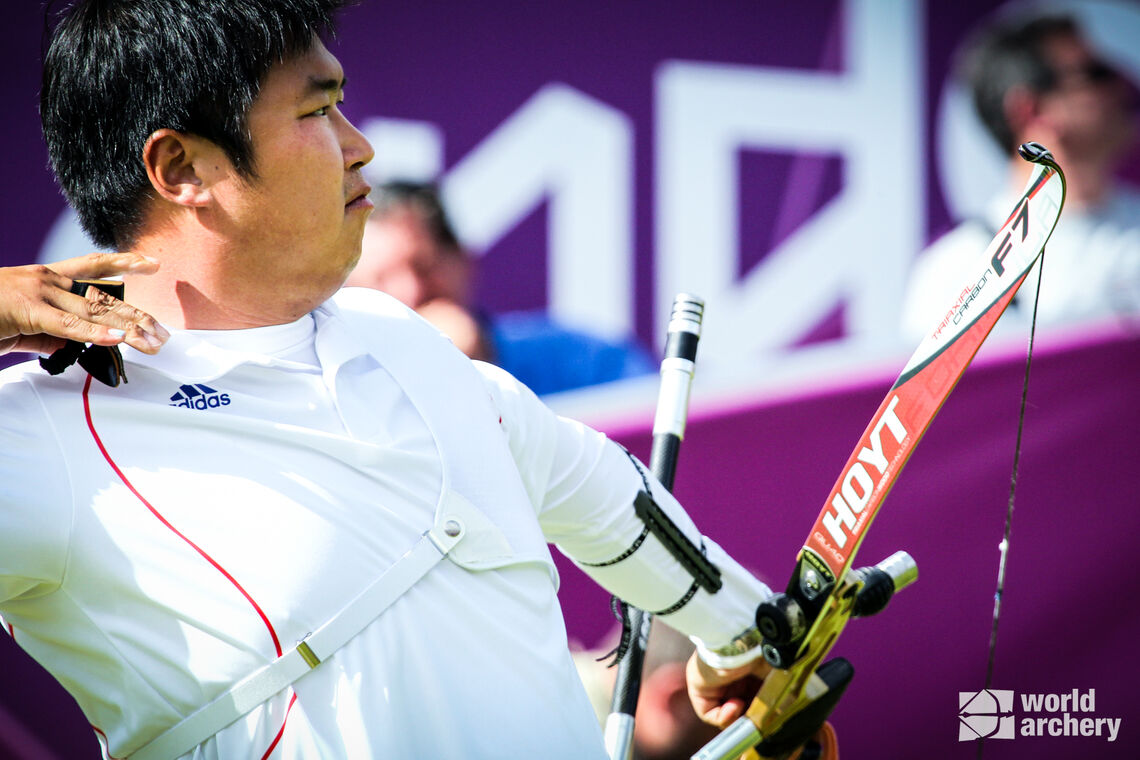 Oh Jin Hyek shoots at the London 2012 Olympic Games.