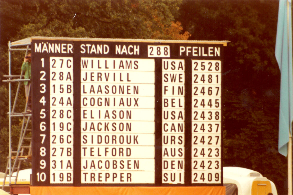 The men’s final scoreboard at the Munich 1972 Olympic Games.