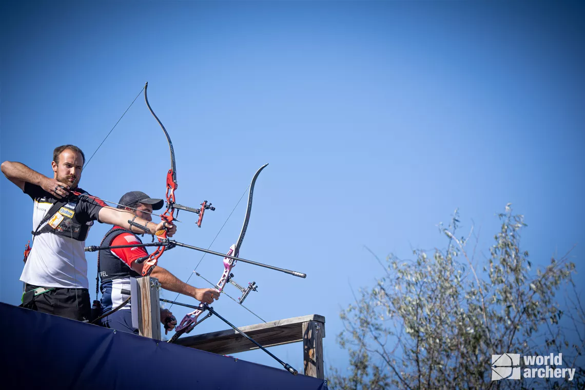 Florian Unruh shoots target one, a downhill bunny, during his final against Matt Nofel.
