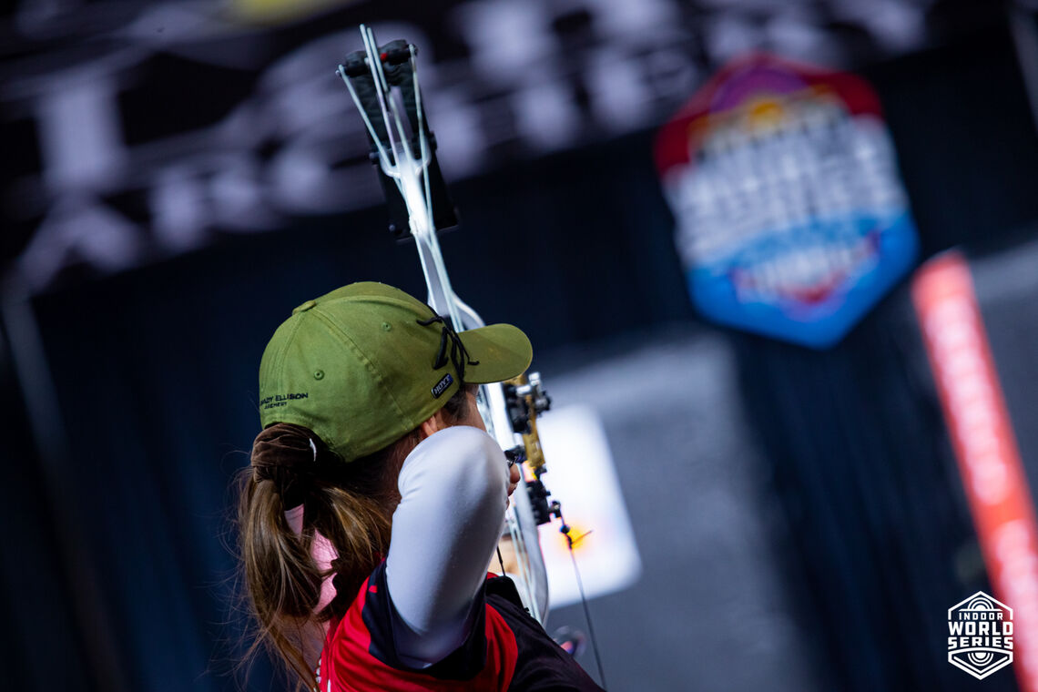 Toja Ellison shoots at the 2022 Indoor Archery World Series Finals.