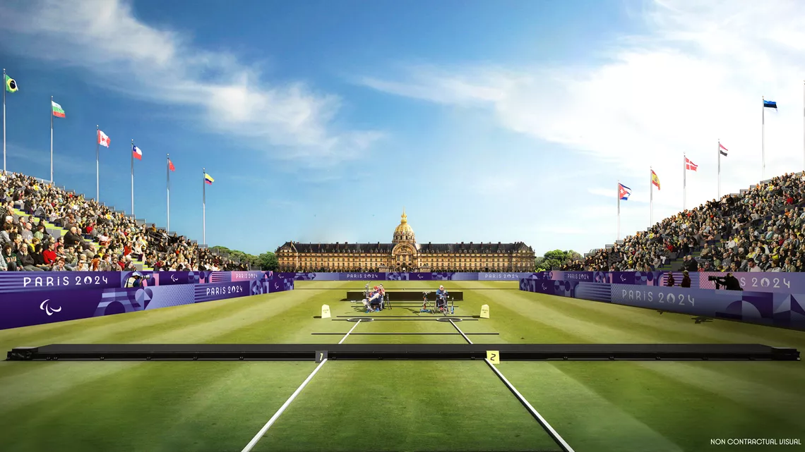 Archery’s Paris 2024 Olympic venue with branding.
