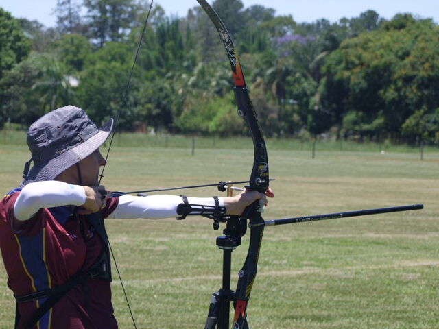 Janelle Colquhoun at the archery shooting range.