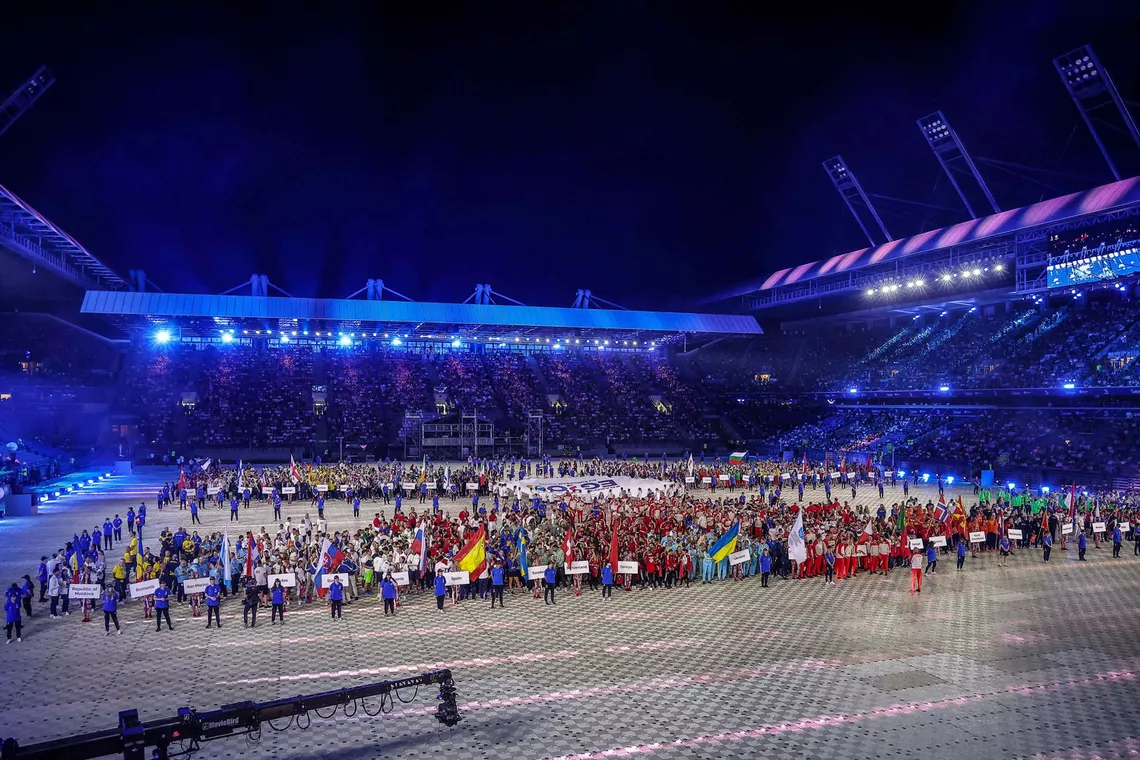 The parade of nations at the 2023 European Games in Krakow.