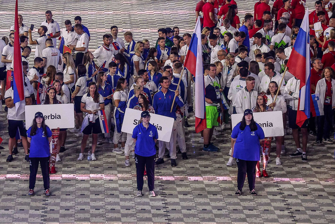 Slovakia and Slovenia also picked archers to bear the national flags.