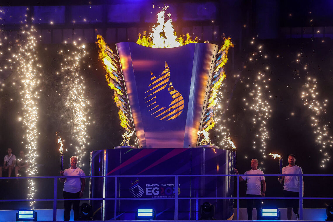 The cauldron at the 2023 European Games in Krakow.