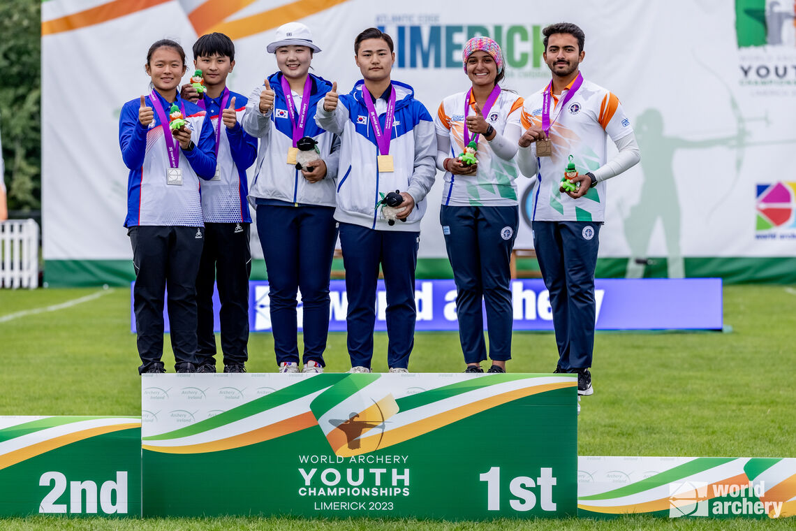 World under-21 and under-18 mixed team champions were the first to receive the new design.