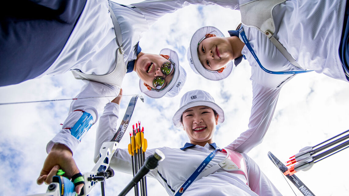 The Korean recurve women at the worlds in 2023.