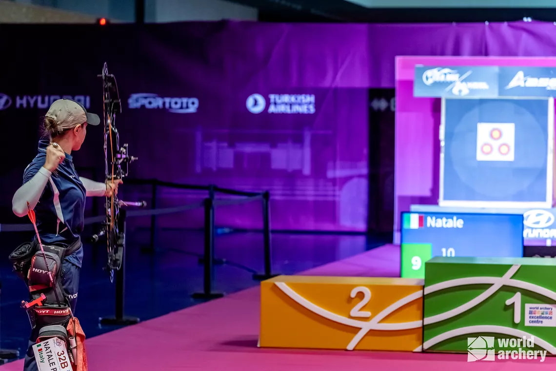 Paola Natale, 23, collected the first medal of her international career after beating Italian teammate Marcella Tonioli in a shoot-off in the Lausanne final.