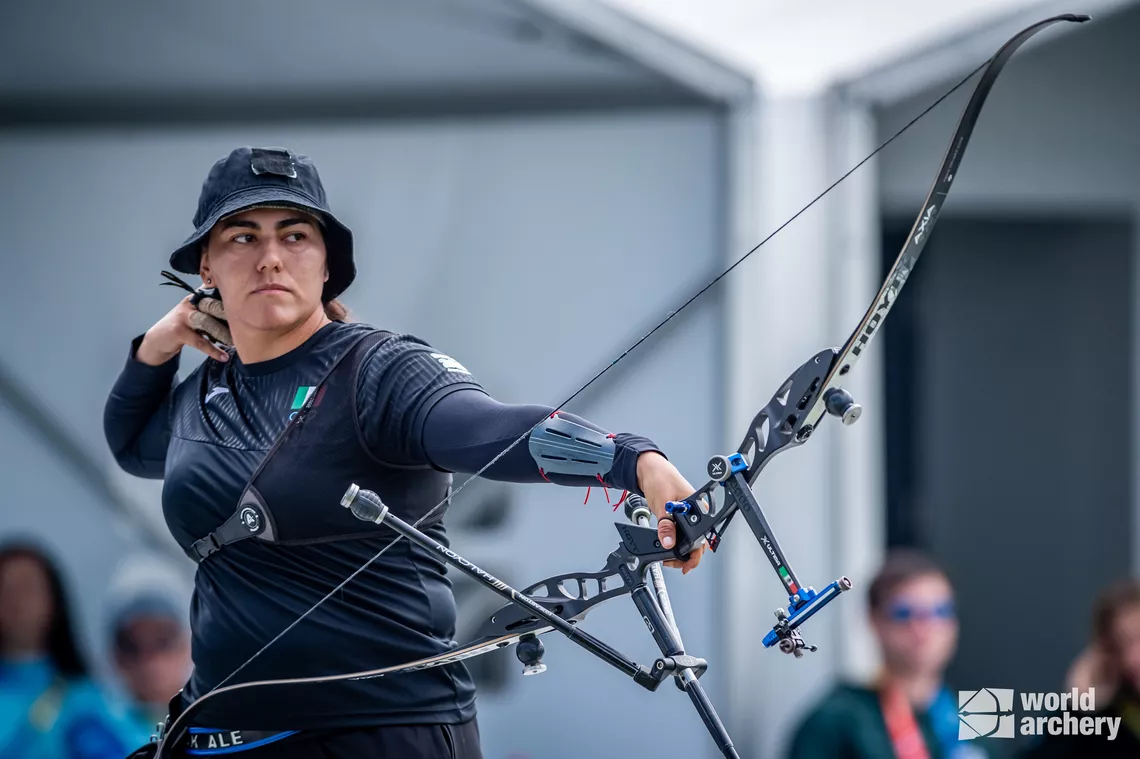 Alejandra Valencia shooting at the Pan Am Games in 2023.