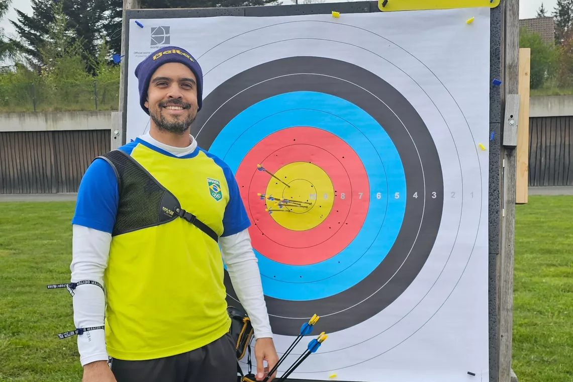 Bernardo Oliveira training at World Archery Excellence Centre in Lausanne.