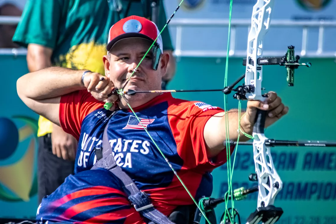 Jason Tabansky shooting in Sao Paulo 2024 Para Pan American Championships.