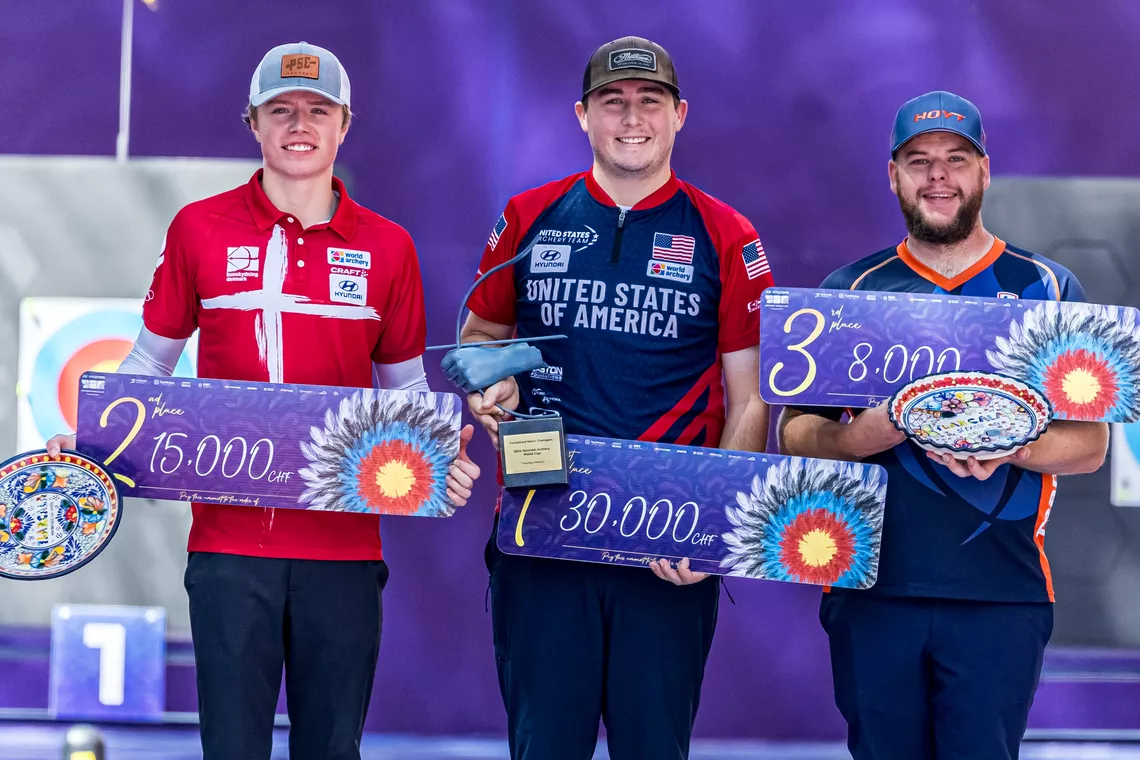 James Lutz (gold), Mathias Fullerton (silver) and Mike Schloesser (bronze) on the podium.