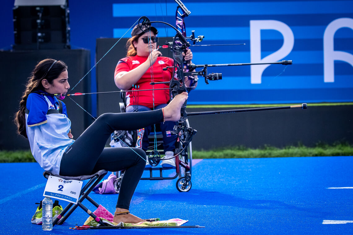 Sheetal Devi and Mariana Zuniga competing at the Paralympic Games