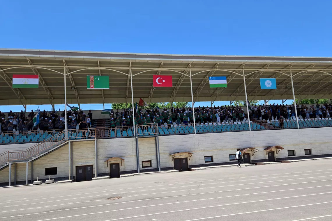 Full spectator stands at the International Alpomish Barchinoy Tournament.