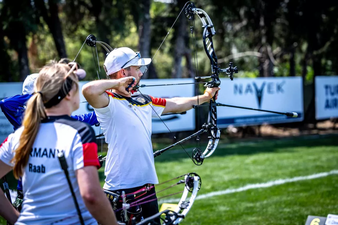 Katharina Raab and Paolo Kunsch secured Germany’s first-ever World Cup medal in the compound mixed team event.