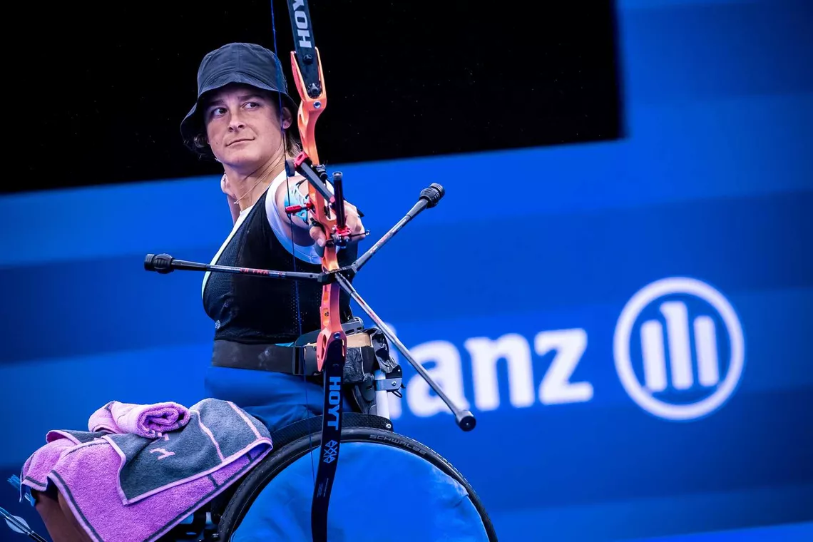 Ziva Lavrinc shooting at Paris 2024 Paralympic Games.