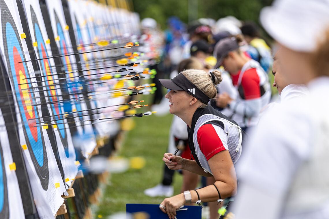 Katharina Bauer up close at the target. 
