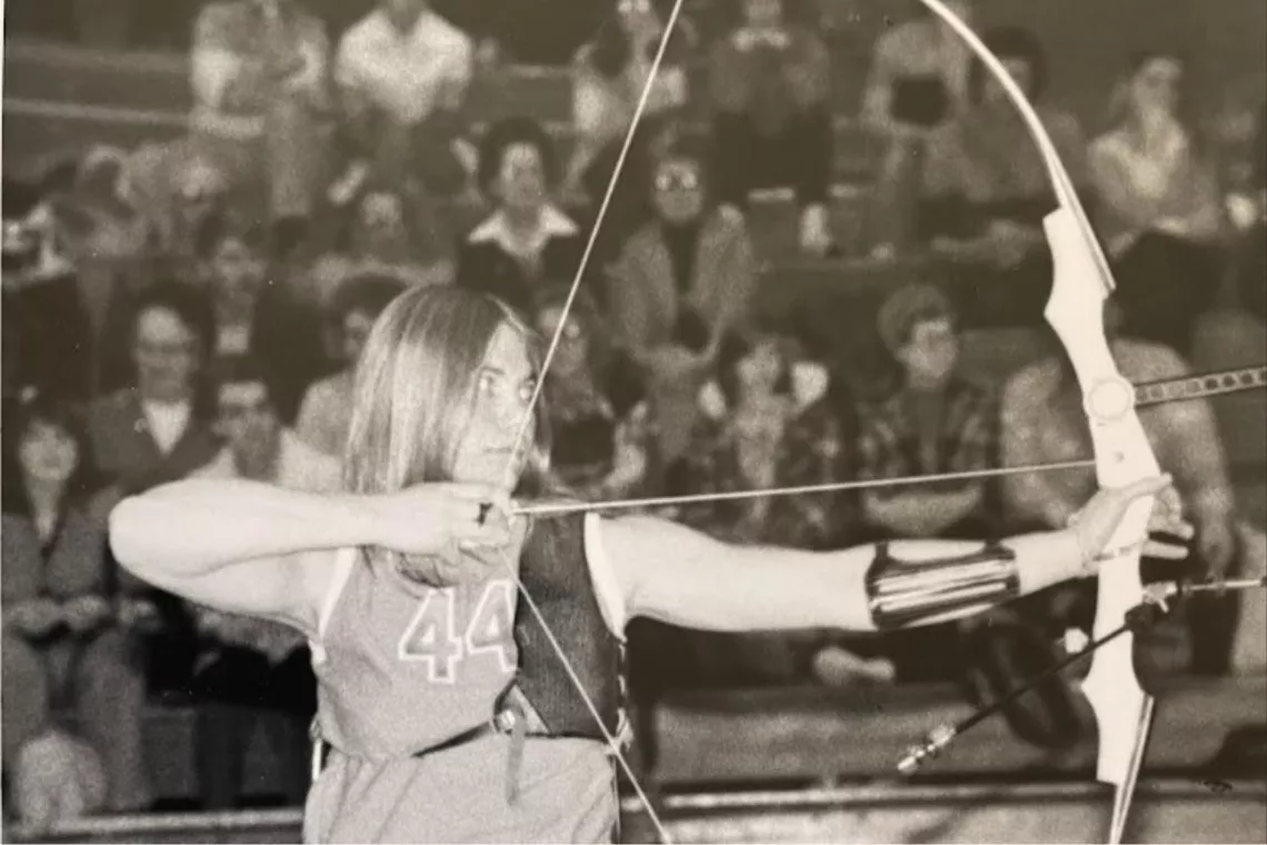 Susan Hagel competing at a local competition in her hometown 1979-1980.