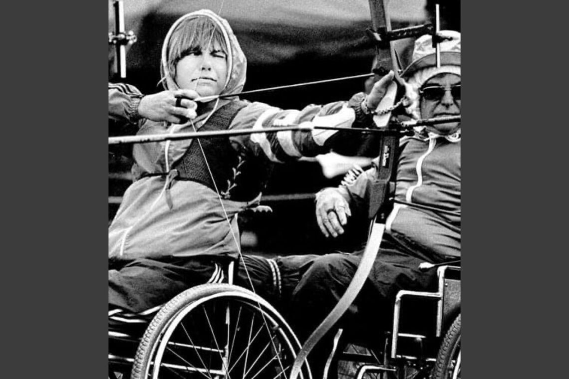 Susan Hagel competing at the 1970 USA National Wheelchair Games.