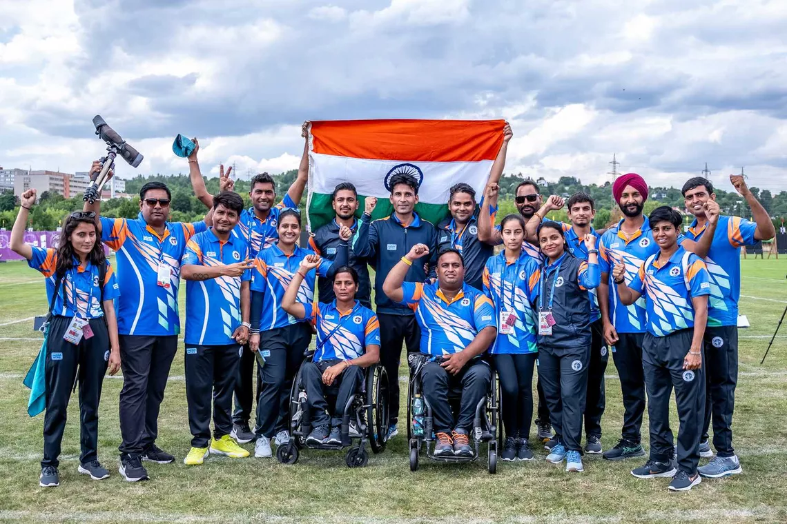 The Indian delegation at the Pilsen 2023 World Archery Para Championships.