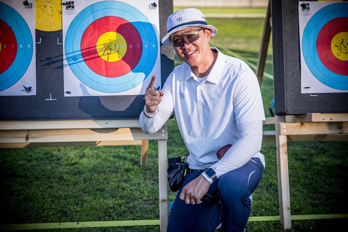 Choi Yonghee at target at Madrid 2025 Hyundai Archery World Cup.
