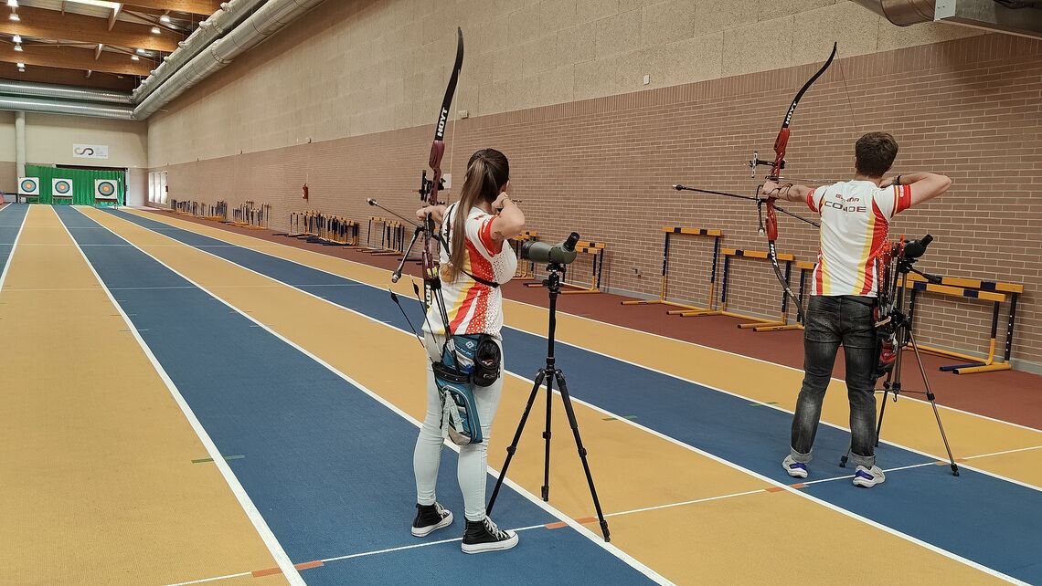 Spanish youth archers shooting at the Castilla-y-Leon performance centre.