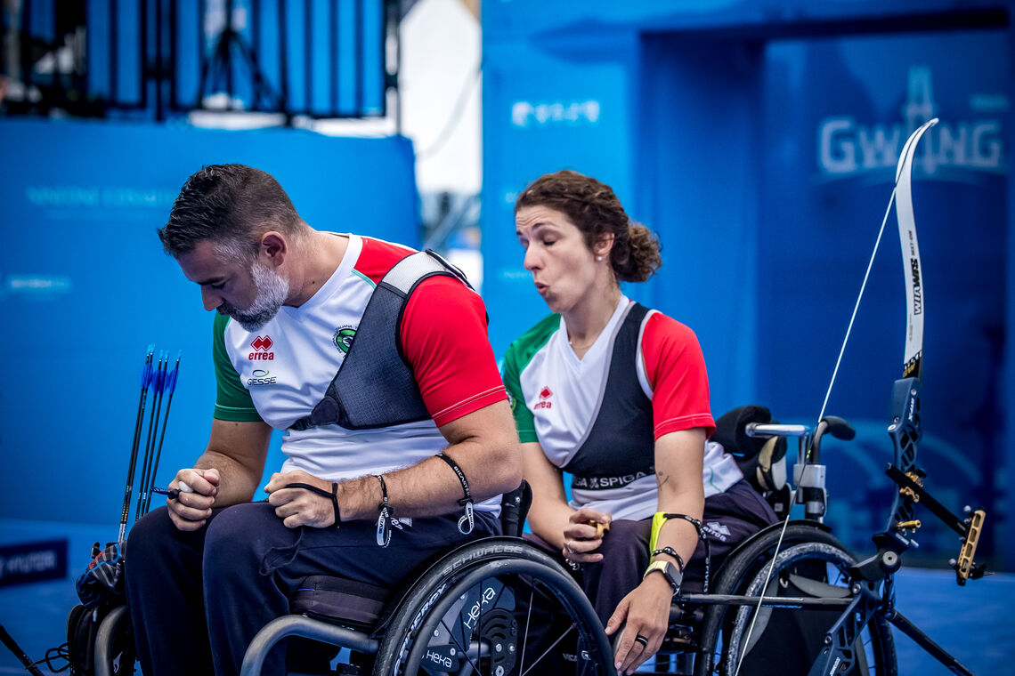 Stefano Travisani and Elisabetta Mijno at the Gwangju 2025 World Archery Para Championships.