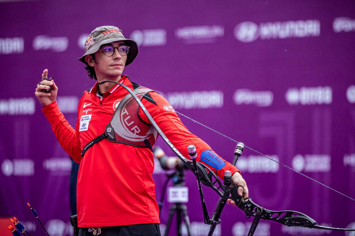 Mete Gazoz after release at the Nanjing 2025 World Cup Final.