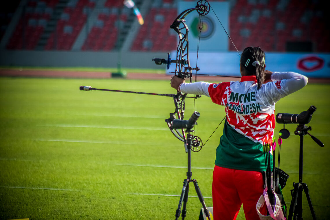 Most Kulsum Akther Mone shooting at Dhaka 2025 Asian Archery Championships.