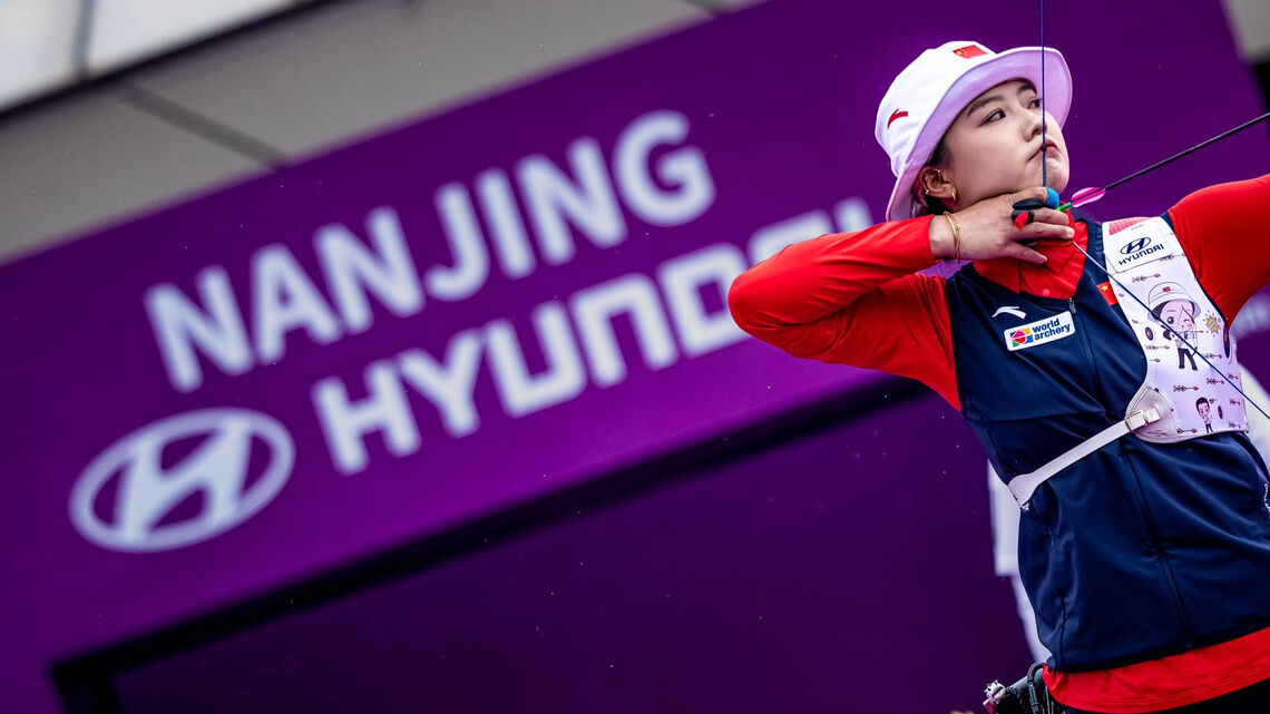Li Jiaman shoots at the 2025 Hyundai Archery World Cup Final.