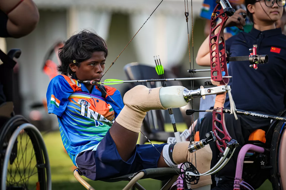 Payal Nag shooting at 2026 Para Archery Indian Championships.