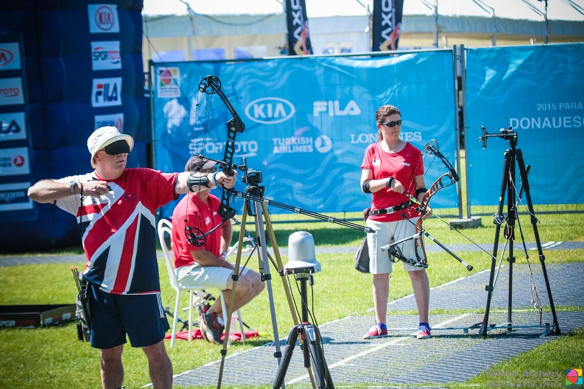 Roger Rees-Evans in the VI 1 gold medal match at the Donaueschingen 2015 World Para Championships against Janice Walth.