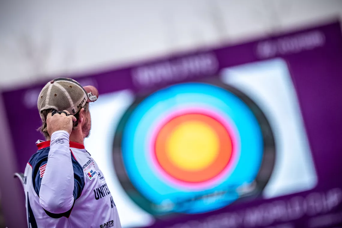 Brady Ellison just after release at Nanjing 2025 Hyundai Archery World Cup Final.