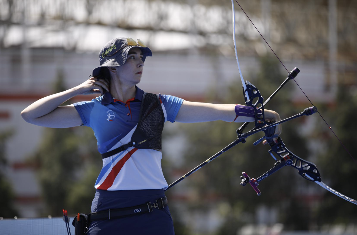 Marie Horackova just after release during the 2026 Spring Arrows recurve women gold medal match.